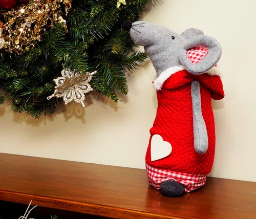 Northlight 12" Red And Gray Standing Mouse With Hooded Coat Christmas Tabletop Decor 5 Northlight 12" Red And Gray Standing Mouse With Hooded Coat Christmas Tabletop Decor - Image 3