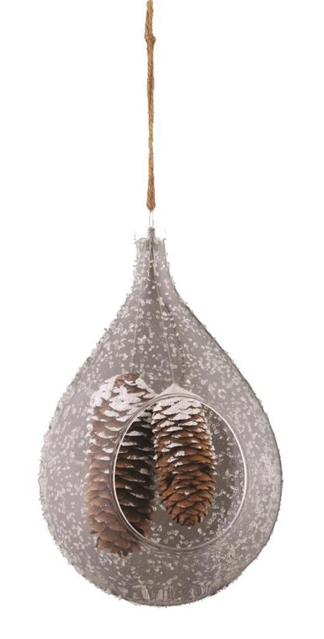 7.5" Dangling Pine Cones In Frosted Teardrop Christmas Ornament 3 7.5" Dangling Pine Cones In Frosted Teardrop Christmas Ornament