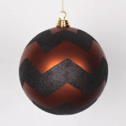 2-Finish Brown And Black Chevron Shatterproof Christmas Ball Ornament 8" (200mm)