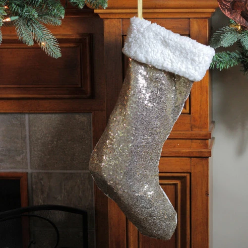 Northlight 18" Gold Paillette Sequins Christmas Stocking With High Pile Fleece Cuff 4 Northlight 18" Gold Paillette Sequins Christmas Stocking With High Pile Fleece Cuff - Image 2