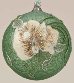 Roman 6.25" Green And Ivory Glittered Floral Christmas Ornament