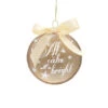 Melrose 4" Ivory And Brown 'All Is Calm All Is Bright' Glass Disc Christmas Ornament