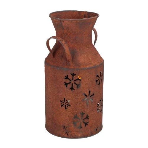 20" Brown Rusty Tin Snowflake Christmas Milk Jug 4 20" Brown Rusty Tin Snowflake Christmas Milk Jug - Image 2
