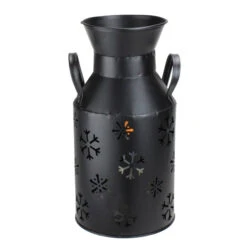 12" Black Snowflake Cutout Metal Christmas Milk Jug