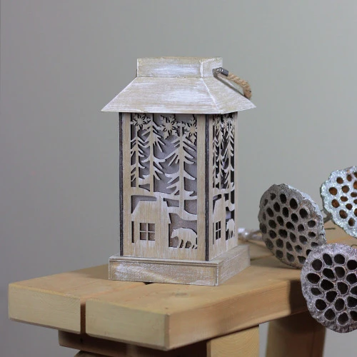 9.5" Lighted Wooden Bear Silhouette Lantern Christmas Decoration 5 9.5" Lighted Wooden Bear Silhouette Lantern Christmas Decoration - Image 3