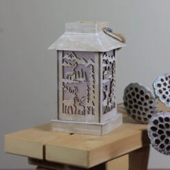 9.5" Lighted Wooden Reindeer And Cabin Silhouette Lantern Christmas Decoration -Ornaments Store gerson 2424920 c 3 26998.1588369193