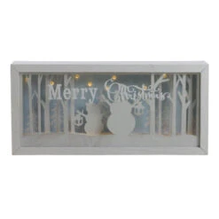 12" Lighted Merry Christmas Snowmen Christmas Shadow Box Decoration