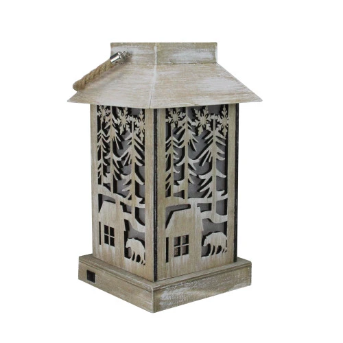 9.5" Lighted Wooden Bear Silhouette Lantern Christmas Decoration 3 9.5" Lighted Wooden Bear Silhouette Lantern Christmas Decoration