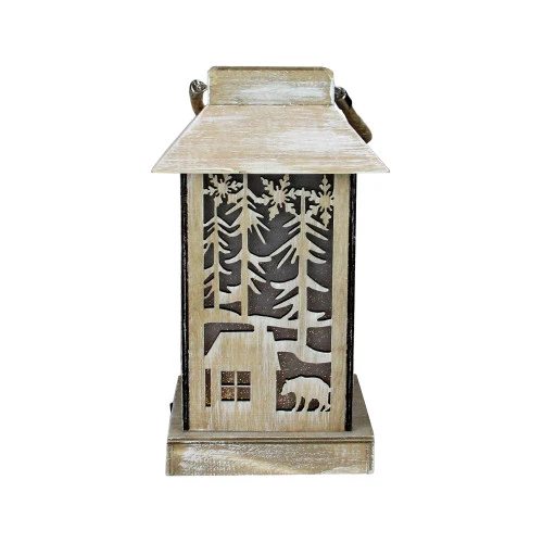 9.5" Lighted Wooden Bear Silhouette Lantern Christmas Decoration 4 9.5" Lighted Wooden Bear Silhouette Lantern Christmas Decoration - Image 2