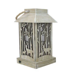 9.5" Lighted Wooden Reindeer With Trees Silhouette Lantern Christmas Decoration
