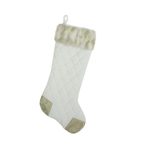 Northlight 20.5" Quilted Cream And Tan Velveteen Christmas Stocking With Faux Fur Cuff 3 Northlight 20.5" Quilted Cream And Tan Velveteen Christmas Stocking With Faux Fur Cuff