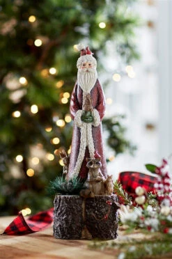 Set Of 2 Woodland Santa With Animals Christmas Tabletop Figurines 16.25"