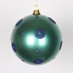 Teal Green And Blue Polka Dots Shatterproof 2-Finish Christmas Ball Ornament 8" (200mm)