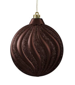 6ct Chocolate Brown Swirl Shatterproof 2-Finish Christmas Ball Ornaments 6.25" (150mm)