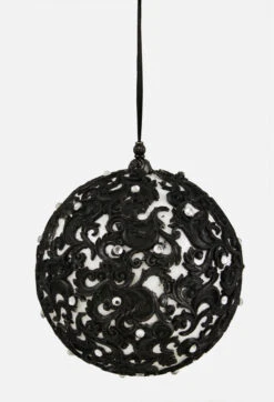 Black And White Jewel Filigree Shatterproof Christmas Ball Ornament 4.75" (121 Mm)