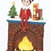 Roman 6.75" Brown And Red Elf On Fireplace Christmas Tabletop Decoration - LED Lights
