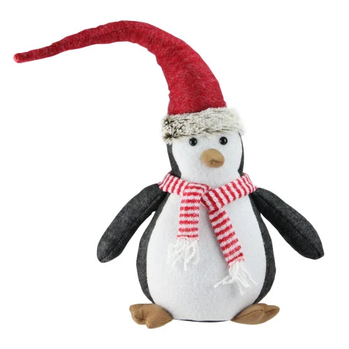 Northlight 16" Black And White Penguin Striped Scarf And Santa Hat Christmas Figure 4 Northlight 16" Black And White Penguin Striped Scarf And Santa Hat Christmas Figure - Image 2