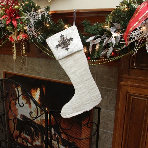 21" White Solid Quilted Christmas Stocking With Beads 4 21" White Solid Quilted Christmas Stocking With Beads - Image 2