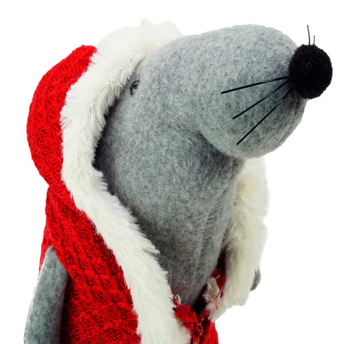 Northlight 12" Red And Gray Standing Mouse With Hooded Coat Christmas Tabletop Decor 4 Northlight 12" Red And Gray Standing Mouse With Hooded Coat Christmas Tabletop Decor - Image 2