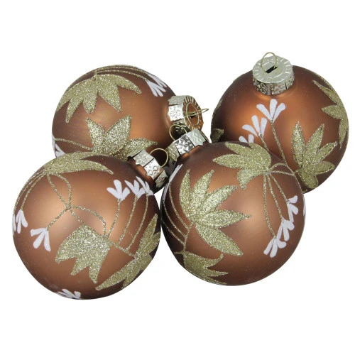 Northlight 4ct Brown And Gold 2-Finish Floral Glass Christmas Ball Ornaments 3.25" (80mm) 3 Northlight 4ct Brown And Gold 2-Finish Floral Glass Christmas Ball Ornaments 3.25" (80mm)