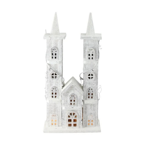 Northlight 15.75" White Pre-Lit LED Snowy Double Tower Church Christmas Decor 3 Northlight 15.75" White Pre-Lit LED Snowy Double Tower Church Christmas Decor