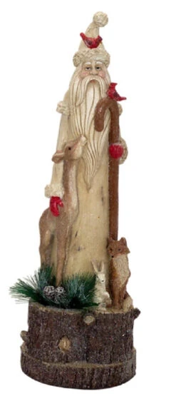 Melrose 15.75" White And Brown Santa With Sheppard Hook Christmas Tabletop Figurine