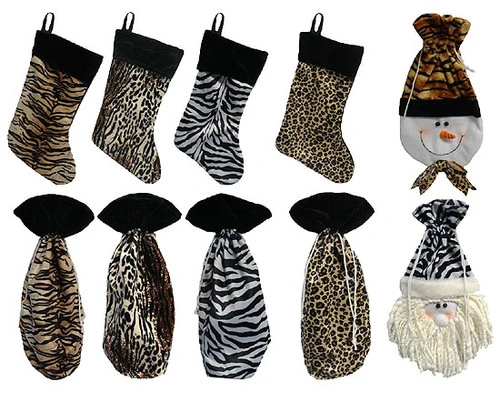 10-Piece Brown Animal Print Christmas Stocking And Wine Gift Bag Set 15" 3 10-Piece Brown Animal Print Christmas Stocking And Wine Gift Bag Set 15"