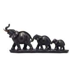 21.50” Black Elephant Family Sculpture