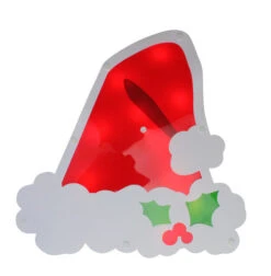 Christmas Central 12.5" Lighted White And Red Santa Hat Christmas Window Silhouette Decoration