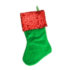 Northlight 19" Green And Red Chevron Sequin Cuff Christmas Stocking