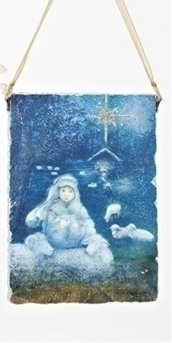 Roman 5" Shephard Boy With Sheep Hanging Plaque Decorative Christmas Ornament