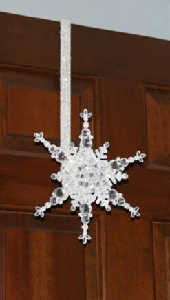 17" Sparkling White Glittering Jeweled Snowflake Over The Door Christmas Wreath Hanger