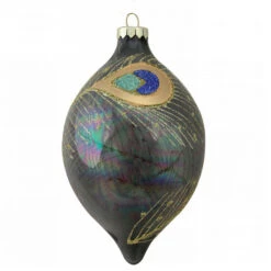 Northlight 7.75" Black And Gold Peacock Feather Glittered Christmas Finial Ornament