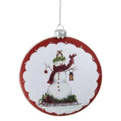 Roman 4" White And Red Snowman On Sled Christmas Ornament
