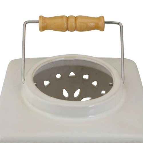 6.75" White Crackle Finish Square Mosaic Cut Out Candle Lantern 6 6.75" White Crackle Finish Square Mosaic Cut Out Candle Lantern - Image 4