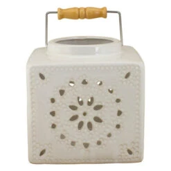 6.75" White Crackle Finish Square Mosaic Cut Out Candle Lantern 8 6.75" White Crackle Finish Square Mosaic Cut Out Candle Lantern -Ornaments Store koop2009570204020b 04937.1588417584