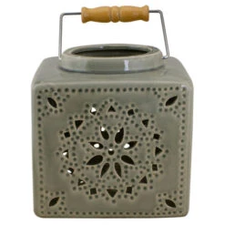 6.75" Light Olive Green Square Crackle Finish Mosaic Cut Out Lantern -Ornaments Store koop20095702040 c 56519.1588417579