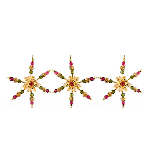 Kurt Adler 3ct Gold And Pink Beaded Snowflake Christmas Ornaments 6" 3 Kurt Adler 3ct Gold And Pink Beaded Snowflake Christmas Ornaments 6"