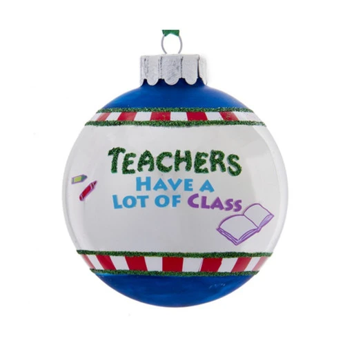 Kurt Adler Blue And White Pearl Finish "TEACHERS HAVE A LOT OF CLASS" Christmas Ball Ornament 3" (75mm) 4 Kurt Adler Blue And White Pearl Finish "TEACHERS HAVE A LOT OF CLASS" Christmas Ball Ornament 3" (75mm) - Image 2