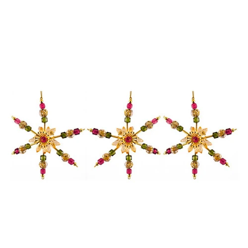 Kurt Adler 3ct Gold And Pink Beaded Snowflake Christmas Ornaments 6" 4 Kurt Adler 3ct Gold And Pink Beaded Snowflake Christmas Ornaments 6" - Image 2