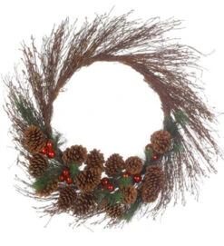 Pine Cone And Ball Ornament Artificial Twig Christmas Wreath - 30-Inch, Unlit