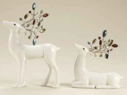 Roman Set Of 4 White Christmas Reindeer Figures With Gems 9.5"