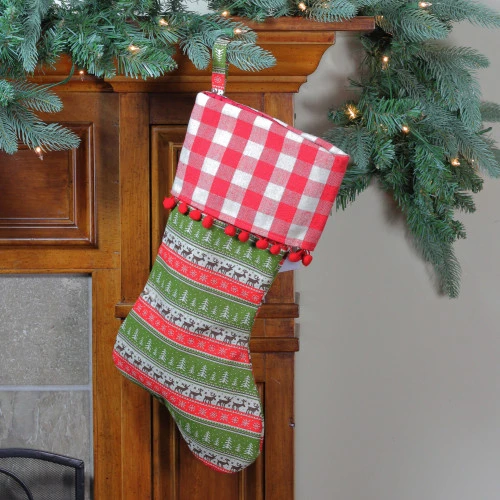Northlight 19" Red And Green Rustic Lodge Christmas Stocking 4 Northlight 19" Red And Green Rustic Lodge Christmas Stocking - Image 2