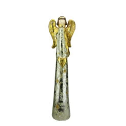 23.5" Silver And Gold Distressed Finish Angel With Heart Christmas Tabletop Figurine