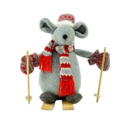 Northlight 14.75" Red And Gray Skiing Mouse Gnome Christmas Decoration