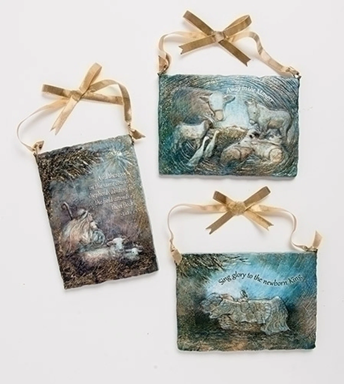 Roman 5" Blue And Gold 'Sing Glory To The Newborn King' Christmas Plaques 3 Roman 5" Blue And Gold 'Sing Glory To The Newborn King' Christmas Plaques