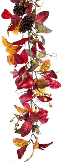 Melrose 5' X 9.5" Red And Yellow Foliage With Pine Cones Artificial Christmas Garland - Unlit