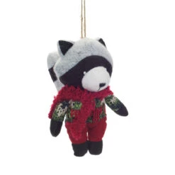 Melrose 6" Plush Black And White Raccoon Red Plaid Clothing Christmas Ornament