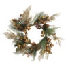 16" Brown Ribbon/Berry/Pine Cone Artificial Christmas Pillar Candle Ring