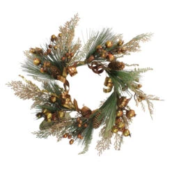 16" Brown Ribbon/Berry/Pine Cone Artificial Christmas Pillar Candle Ring